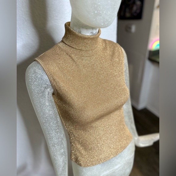 LA City Paris Vintage Gold Sleeveless Turtleneck. Size 1 - Picture 1 of 12